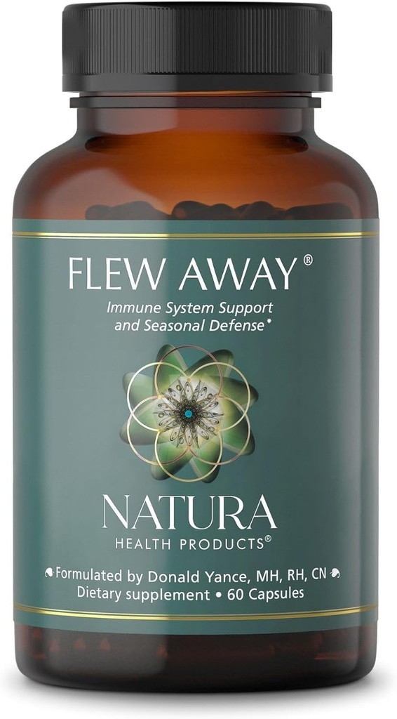 Natura Health Products Flew Away Supplement - Immune System Support &amp; Seasonal Defense - Destacando Ginger, Elderberry, Propolis y Eucalyptus (60 cápsulas)