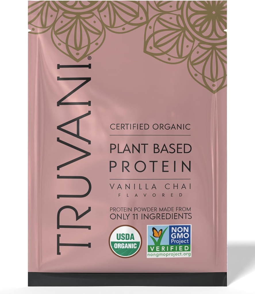 Truvani Vegan Pea Protein Powder ← Vanilla Chai Silencio 20g Orgánica Planta Basada Proteína Silencio 1 Servir Silencio Keto Silencio Gluten &amp; Dairy Gratis Silencio Bajo Carb Silencio No Añadido Sugar