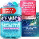 MAREE Bundle - Vitamina B1 Thiamine Gummies, Lip Mask, Under Eye Gels - A, E, D, C Vitaminas - Colagen &amp; Hyaluronic Acid - Complejo para la piel, uñas, cabello - Máscara para los labios secos - Gels for Puffy Eyes