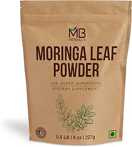 MB Herbals Moringa Leaf Powder 8 oz (227g / 0.5 LB) TENIDO 100% Pura Moringa Powder TENIDO Mezclas fácilmente en Bebidas &amp; Smoothies TENIDO Sin Preservadores