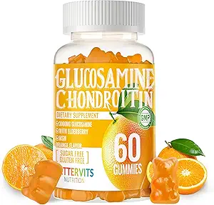 Glucosamine Chondroitin Gummies with MSM & Elderberry Extra Strength - Joint Support, Antioxidant Immune Support Supplement for Adults, Men &amp; Women.60 Orange Gummies
