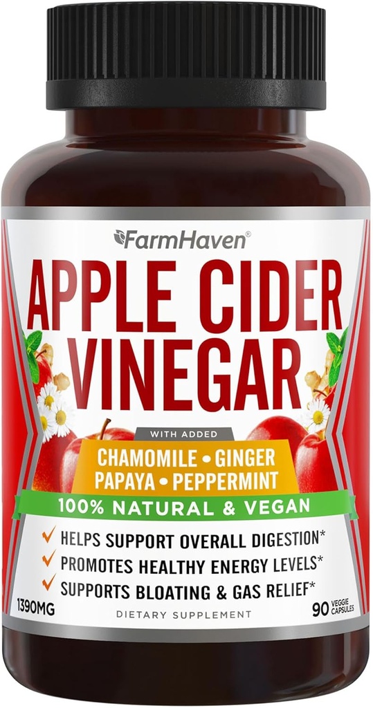 Cápsulas de vinagre de manzana con jengibre, Papaya &amp; Chamomile TEN 1390mg TEN mejora la digestión, la energía, la inmunidad ANTE Soothes Gas &amp; Bloating Issues TEN como con la madre ANTERIOR No GMO > 100% natural  durable 90 cápsulas