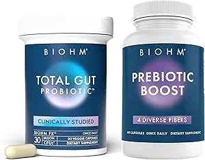 BIOHM Probiotic and Prebiotic Fiber Bundle, Combines Dietary Fiber and Digestive Enzymes for Advanced Gut Health, Non-GMO, Vegetarian, No Artificial Ingredients, 30 Servimientos Cada