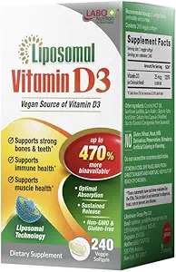 LABO Nutrition Liposomal Vitamina D3, High Potency Vegan-Sourced for Optimal Absorption, Sustained Release, 470% Bioavailable, Boost Immunity, Bone & Brain Health, 240 Days Supply, Non-GMO, Gluten Free