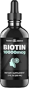 Biotina líquida 10.000 mcg con vitamina C – Pelo de alta potencia, Skin & Nail Support – Absorción rápida gotas de biotina – 60 Day Supply – 2 oz