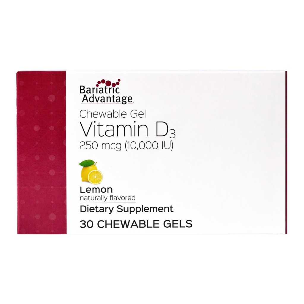 Bariatric Advantage Vitamina D Gels 10,000 UI - Vitamina D3 Chewable Gels - Bone Health Support* - para Pacientes Bariatrices - Buenas Vitaminas Flavor - Fácil de Usar - 30 Cuenta