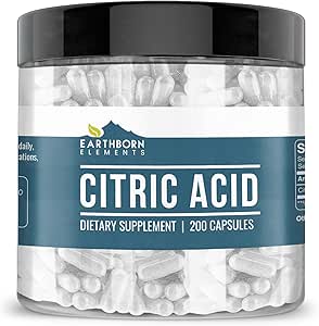 Earthborn Elements Citric Acid 200 Capsules, Pure & Undiluted, No Additives