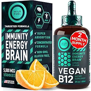 Vegan Vitamin B12 Liquid Drops - Fast-Acting B12 Sublingual 5000 mcg Methylcobalamin Supplement - Energy, Memory and Mood Support - High-Potency One-Dropper Per Day - Natural Citrus Flavor - 2oz