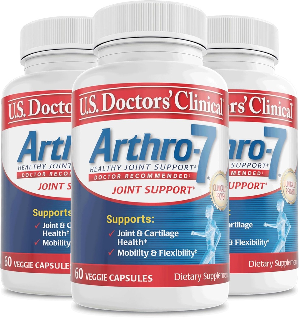 U.S. Doctors’ Clinical Arthro-7 - Complejo de Apoyo Conjunto Probado Clínicamente con Turmeric, Collagen, Bromelain para Flexibilidad, Movilidad, & Strong Cartilage - 180 Capsules(3 Botellas) - 45/90-Day Supply