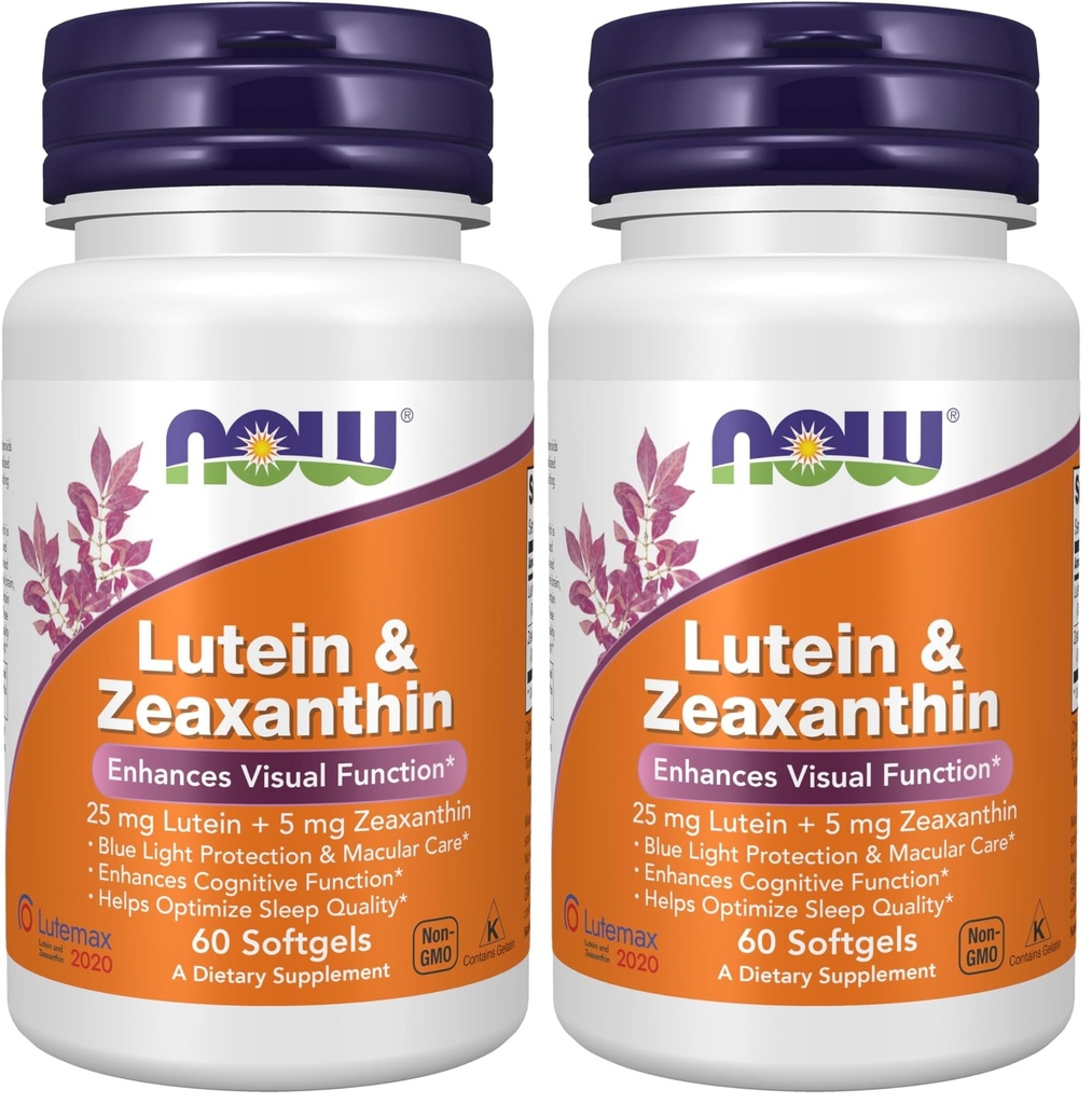NOW Supplements, Lutein & Zeaxanthin with 25 mg Lutein and 5 mg Zeaxanthin, 60 Softgels (Pack of 2)