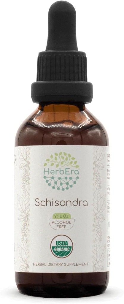 HerbEra Schisandra B60 USDA Organic Tincture ← Alcohol-Free Extract, High-Potency Herbal Drops, Liquid SupplementTEN Certified Organic Schisandra (Schisandra Chinensis) Dried Berry (2 oz)