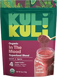 Kuli Kuli Mood Magic 6 oz Organic Uplifting Superfood Powder - Powerful Blend of Maca, Baobab, Hibiscus y Cinnamon - Superfood Polvo mezcla para Mood, Stress Reduction, Cognitive Function