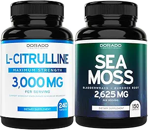L Citrulline Supplement (240 Count) Support L Arginine & Nitric Oxide Pills - Irish Sea Moss Capsules (150 Count) Raw Seamoss for Thyroid, Energy & Immune Support - 3rd Party Tested, Vegan &amp; USA Made
