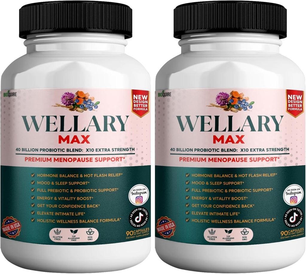 Wellary Max Menopause Support Suplemento, 40 Billion CFU Probiotic Blend, 90 cápsulas (2)