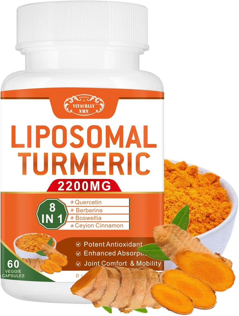 2200mg Liposomal Turmeric Curcumin Suplemento con la Absorción Mejorada del Pepper Negro y el jengibre - 95% Curcumin Extract for Joint Support 60 cápsulas