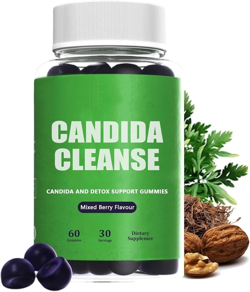 Candida Cleanse, Candida y Detox Support Gummies, 10-in-1 Advanced Formula with Black Walnut, PAU D'Arco &amp; Wormwood, Non-GMO 60 Gummies