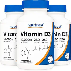 Nutricost Vitamin D3 10,000 IU, 240 Soft Gel Caps (3 Bottles)