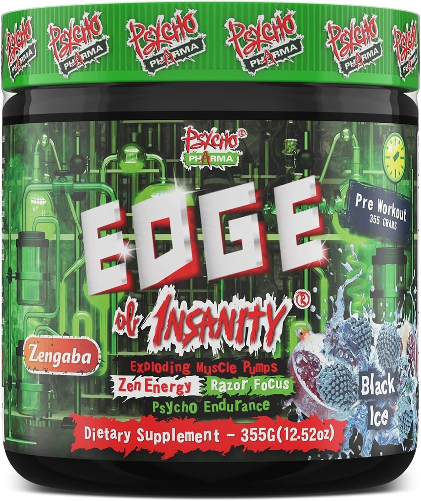 Psico Farmacéutico más fuerte Preworkout Powder - Edge of Insanity - Suplemento Pre Workout más intenso para bombas, fuerza, energía y sentirse buen foco. Rivals Famosos PWOs del pasado