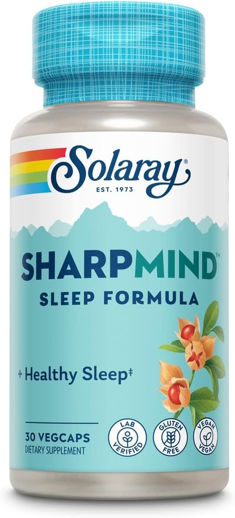 SOLARAY SharpMind Sleep, Nootropic Sleep Aid Formula, Nootropics Brain Support Supplement for a Calm Mood and Healthy Sleep with Slow Release Melatonin 3mg, 60 Day Guarantee, 30 Servings, 30 VegCaps