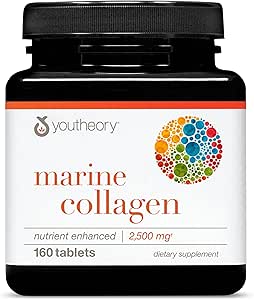 Teoría Collagen Marino - 2.500 mg - Soportes Conjunto, Nail, Hair, Skin, Bone &amp; Muscle Health* - con Aminoácidos, Minerales & Vitaminas C, A, E, B6 &amp; B12-160 Tablets (32-Day Supply)