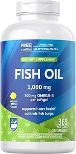 Rite Aid Fish Oil 1000mg, 365 Softgels - Natural Lemon Flavor, con EPA y DHA, soporta Heart, Brain and Vision Health