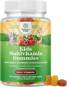 Natures Craft Plant Based Kids Multivitamin Gummies - Multivitamínico para niños Immunity Support Gummies with Vitamins A C D3 E B and Zinc Gelatin and Gluten Free Non-GMO Vitamins Gummy Formula 120ct