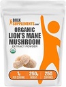 BulkSupplements.com Extract Powder de Mushroom Mane de León Orgánica - Leones Mane Suplemento Polvo, Superfood for Well-Being - Vegan, 1g por Serving, 250g (8.8 oz) (Pack of 1)