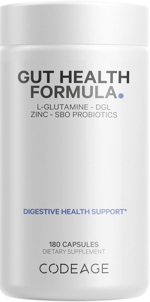 Codeage Gut Health Supplements Vegan Formula - L Glutamine, Zinc, Turquía Tail Mushroom Powder, Tonic Mushroom, Maitake, Micro Algae, Mineral, Licorice Root DGL - Probióticos, Prebióticos - 180 cápsulas