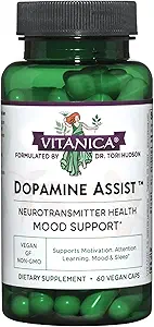 Vitanica Dopamine Assist, Dr Formulated Dopamine Supplement, L-Tyrosine, Mucuna Pruriens Neurotransmitter Mood Support, Vitamina B6, Folate, Green Tea Extract Quercetin Vegan, 60 cápsulas