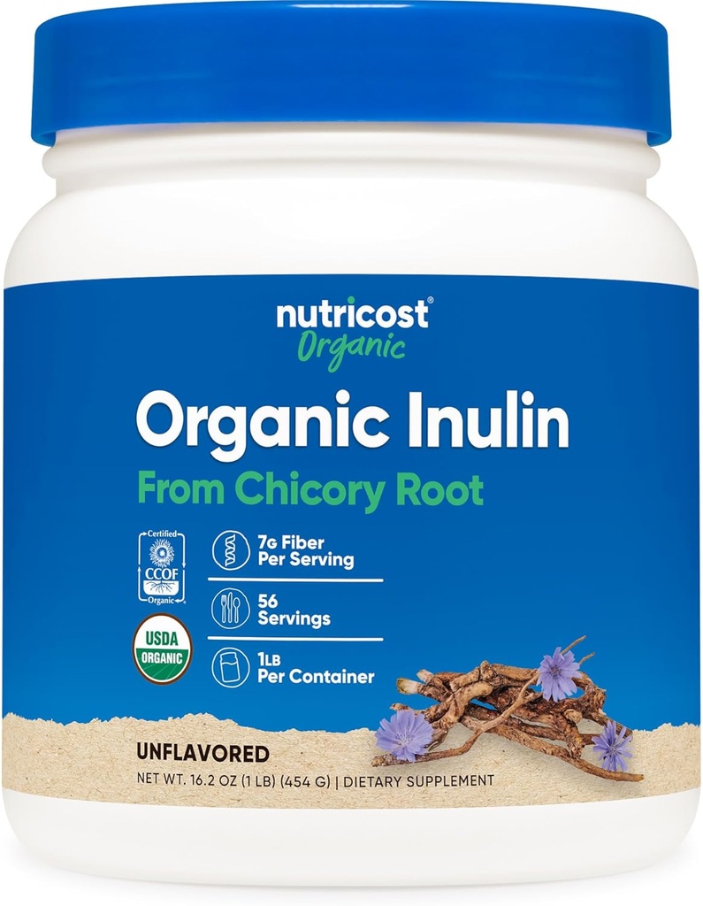 Nutricost Organic Inulin Powder 1LB (454 Grams) 7 Gramos de Fiber Per Serving - de Chicory Root - Certified USDA Organic