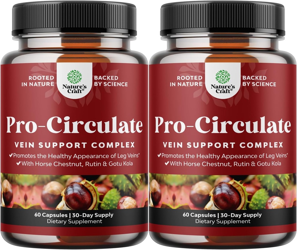 Suplementos de apoyo a las venas y las piernas - Suplemento de Circulación del cuerpo entero para las venas de las venas de las venas de las arañas y el flujo mejorado con extractos de castaña de caballo " Flavonoids - Vegan no GMO Mini Caps (2 Mes)