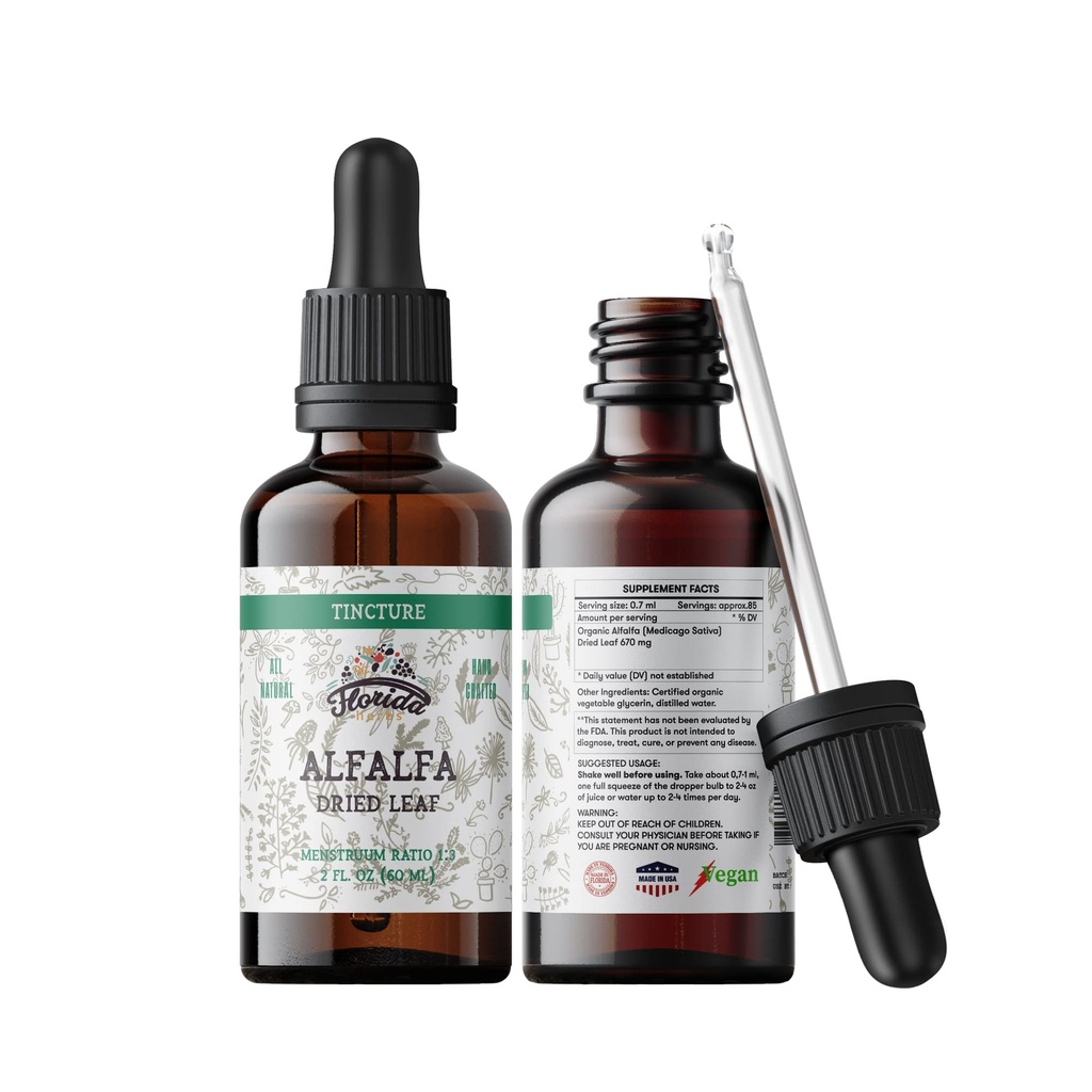 Alfalfa Tincture, Organic Alfalfa Extract (Medicago Sativa) Dried Leaf, Antioxidant Extract for Immune Support, Non-GMO in Cold-Pressed Organic Vegetable Glycerin 2 oz, 670 mg