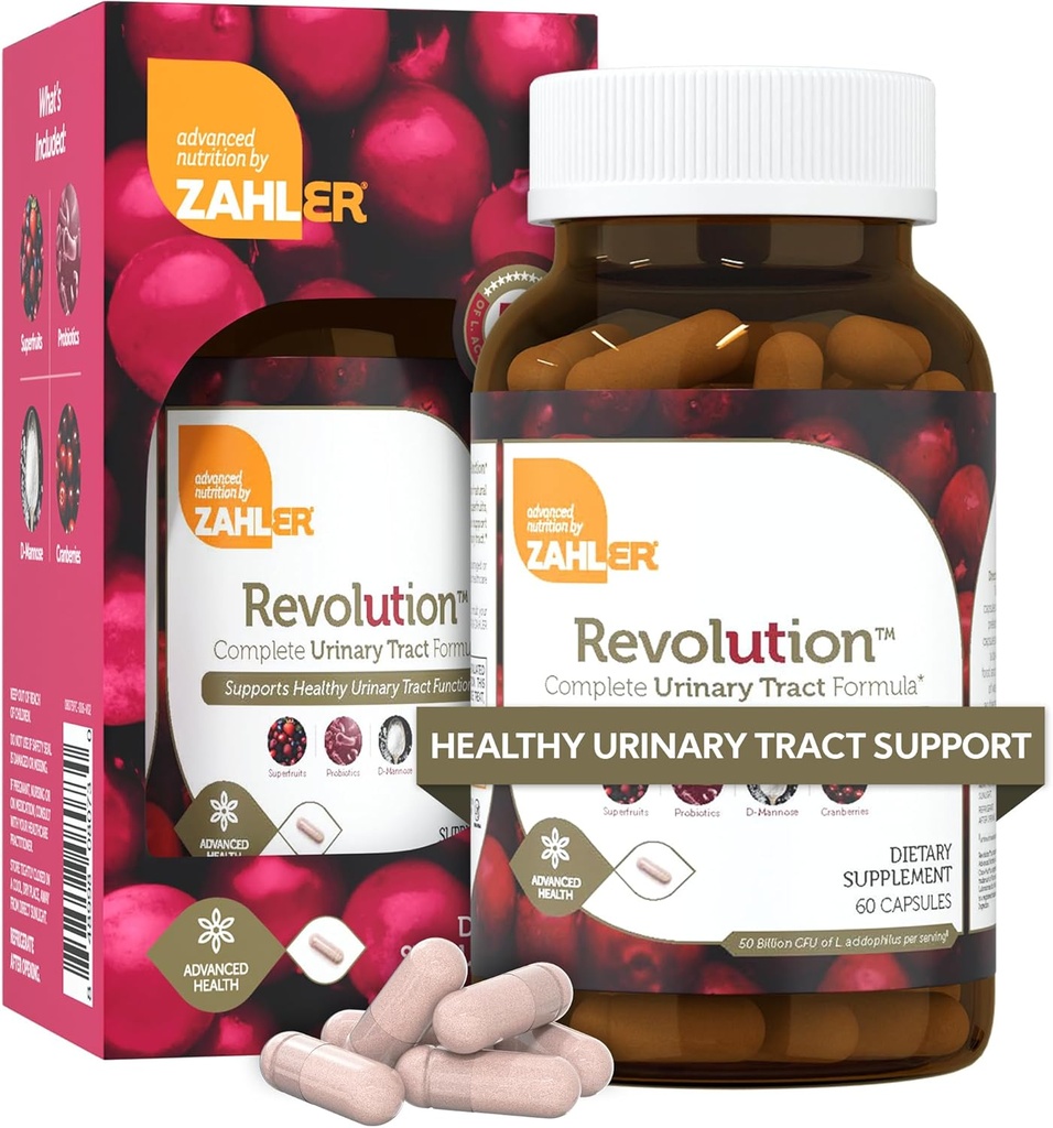 Zahler Revolution - Complete Womens Urinary Tract Health Formula with Probiotics - UTI Pills - 1200mg D-Mannose and Cranberry Supplement - Urinary Tract Infection Support for Women (60 Capsules)