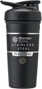 BlenderBottle Strada Shaker Cup Botella de agua de acero inoxidable aislada con Wire Whisk, 24 onzas, Negro