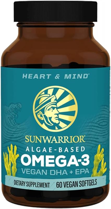 Sunwarrior Vegan Omega 3 DHA &amp; EPA Suplemento Algal Oil Preferred Alternative to Fish Oil Supports Brain Eye Joint " Heart Health (60 Count)
