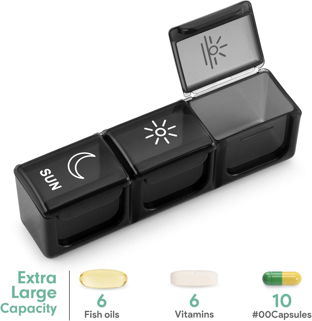 BUG HULL Organizador semanal de píldoras 3X al día, Daily 7 Day Pill Box 3 veces al día, Travel Medicine Pill Organizer Container para vitaminas, suplementos