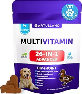20 en 1 Multivitamina de perros con Glucosamina - Vitaminas y Suplementos de perros Chewable - Mandíbulas multivitamínicas de alta calidad para mascotas Apoyo conjunto, inmunidad, movilidad, esquí, Digestión - 70 Trucos suaves