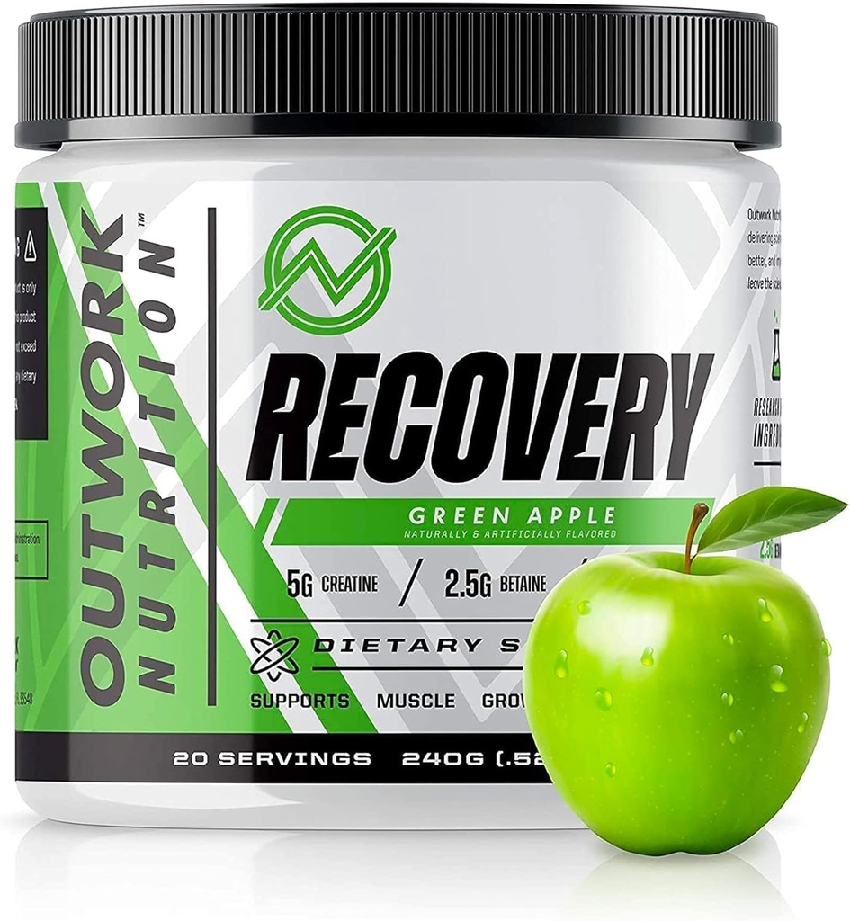 Outwork Nutrition Post Workout Recovery Powder - Creatine Monohydrate, KSM-66 Ashwagandha & Tart Cherry - Speeds Recovery, Eases Soreness - Creatine Powder for Men &amp; Women, Green Apple, 240 Gr