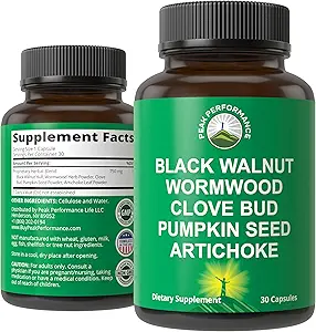 Wormwood Black Walnut Clove Cleanse for Humans. Eliminación Detox + Apoyo intestinal Capsules Suplemento para adultos y niños. Pills with Artichoke and Pumpkin Seed for Additional benefits