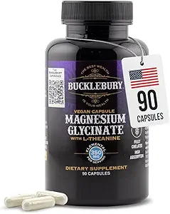 Bucklebury Magnesium Glycinate Capsules with L-Theanine 350mg - Advanced Formula for Stress Relief, Muscle & Bone Health Support - Magnesium Glycinate Supplements for Women & Men - Vegan 90 Count