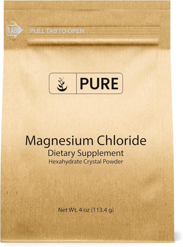 Ingredientes originales puros Magnesium Chloride (4oz) Suplemento oral, Crystal Powder, Suplemento de magnesio, Grado de alimentos