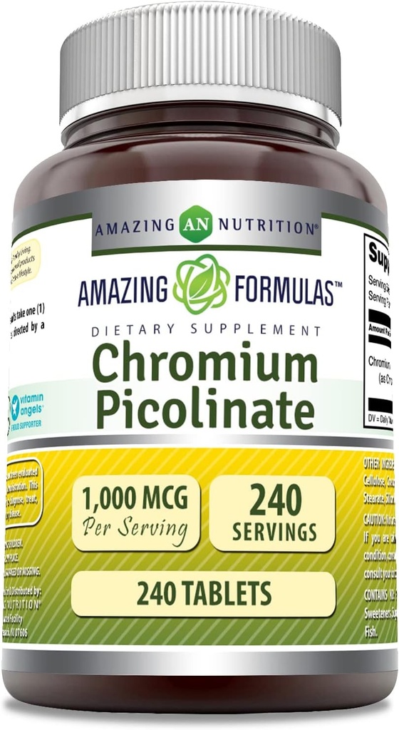 Impresionantes Fórmulas Chromium Picolinate 1000 Mcg TENIDO Tablets Suplemento No-GMO TENIDO Gluten-Free TEN Made in USA (1 Pack TEN 240 Count)