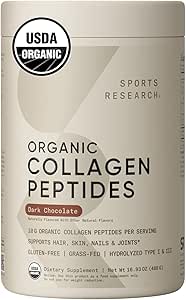 Sports Research Collagen Peptides - Hydrolyzed Type 1 & 3 Collagen Powder Protein Supplement for Healthy Skin, Nails, & Joints - Easy Mixing Vital Nutrients & Proteins, Collagen for Women & Men