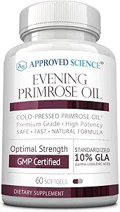 Aprobada Ciencia Evening Primrose Oil - Maximum Strength - Cold Pressed - 10% GLA - Hormonal Balance, Skin and Heart Health - 60 Softgels - All Natural