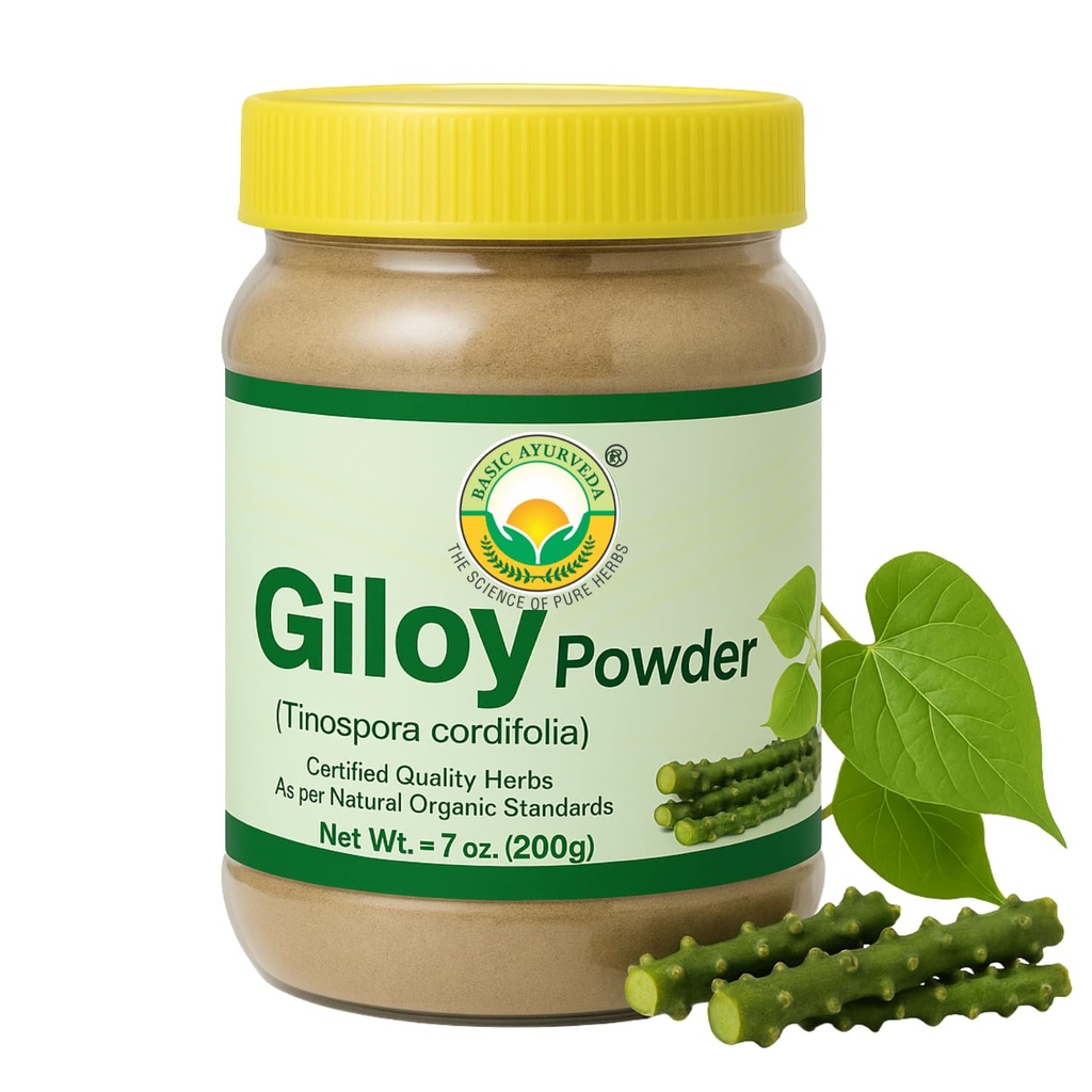 BASIC AYURVEDA Giloy Powder Silencio 7.05 Oz (200g) Silencio Orgánica Tinospora Cordifolia Stem Powder Silencio Natural Guduchi Extract for Immune System Booster &amp; Healthy Digestion