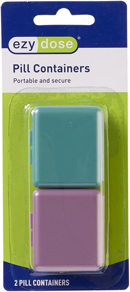 EZY DOSE Daily Travel Pocket Pharmacy Pill Organizer, Small Vitamin Organizer, Compact Medicine Container, Travel Friendly, Portable Pill Box, Colores May Vary, 2-Pack, BPA Free