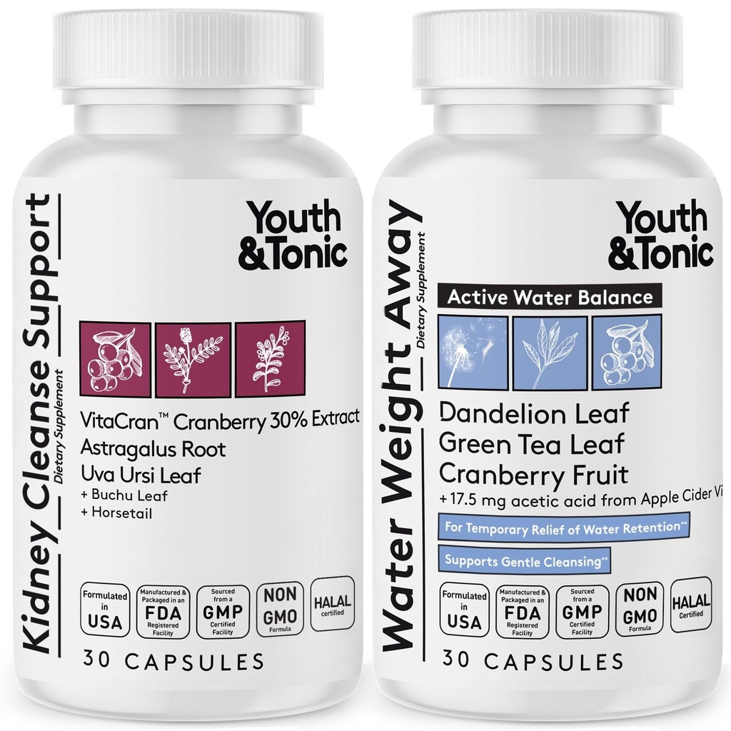 Juvenil &amp; Tonic Daily Water Retention Pills for Kidney Cleanse Swelling and Excess Body Fluids " Metabolic Waste / 30 + 30 cápsulas