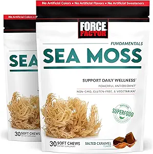 FORCE FACTOR Sea Moss Soft Chews, Support Immunity, Digestion, and Heart Health, Irish Sea Moss Superfood & Antioxidants Suplemento, Non-GMO, Gluten-Free, Salted Caramel Flavor, 60 Soft Chews, 2-Pack