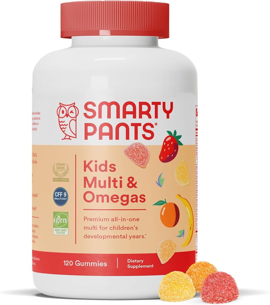 SmartyPants Kids Complete Gummy Vitaminas: Multivitamina, Vitamina D3, B12 (Metilcobalamina), Y Omega 3 DHA / EPA Fish Oil, 120 cuentan