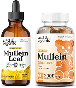 Wild &amp; Organic Mullein Tincture 4 fl oz &amp; Mullein Gummies 60 Conde